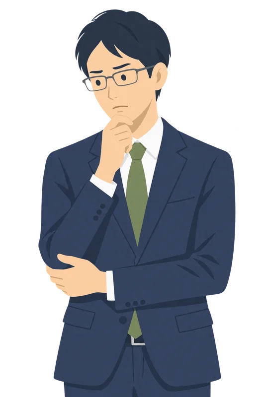 昇進の道が見えず、将来について考え込んでいるメガネの男性会社員