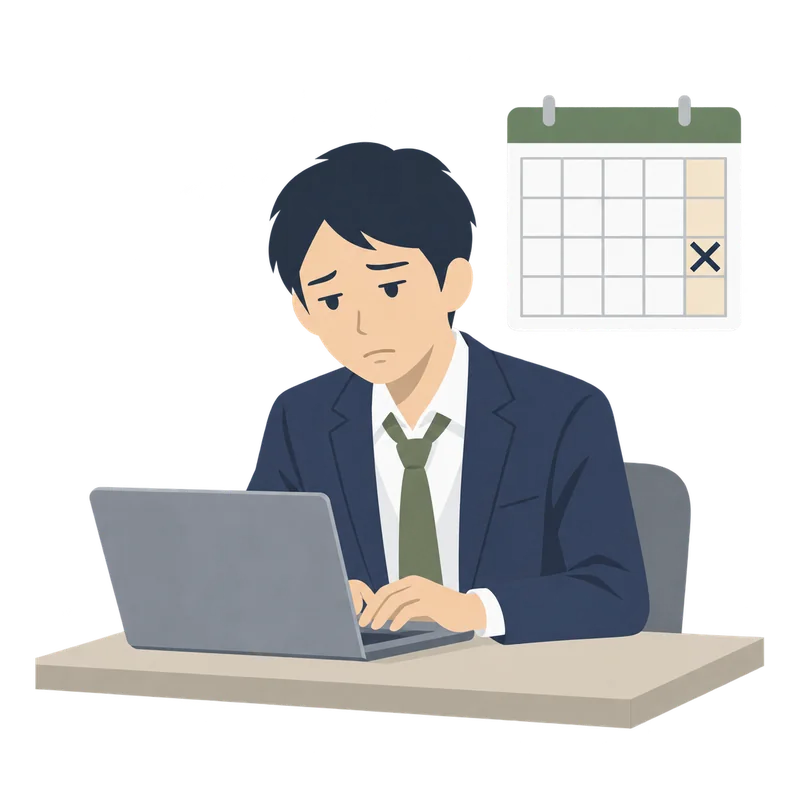 休日なのに出勤して、疲れた顔でパソコンに向かう会社員