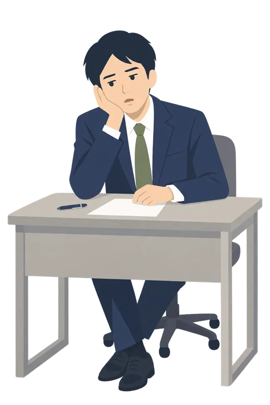 デスクでぼんやりと、ため息をついている男性会社員