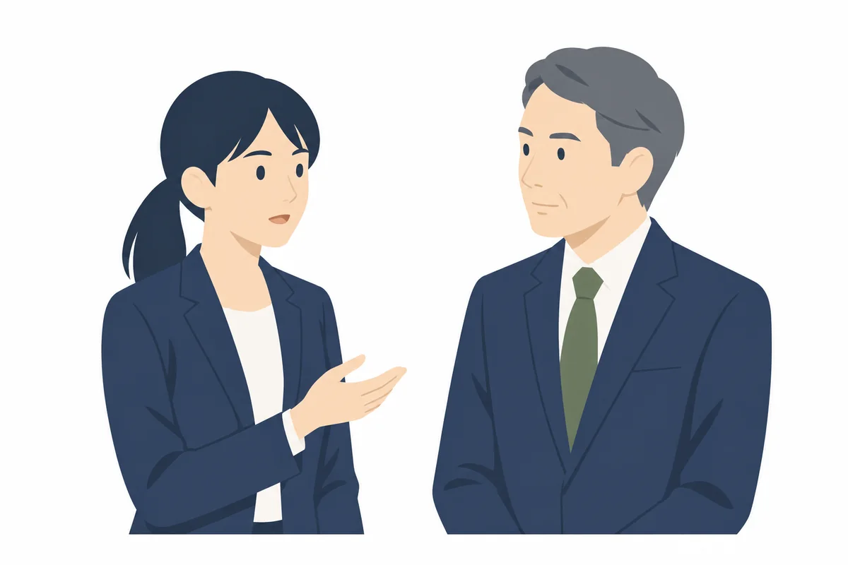 年配の男性上司に、女性社員が退職の意思を落ち着いて伝えている場面