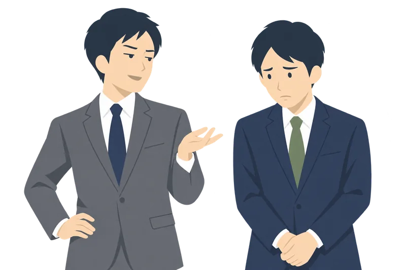 同僚から見下すような態度で嫌味を言われ、傷ついた表情をしている社員