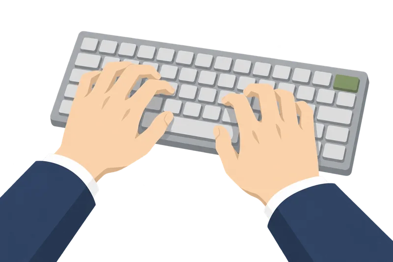 キーボードで文字を打っている両手の手元のアップ