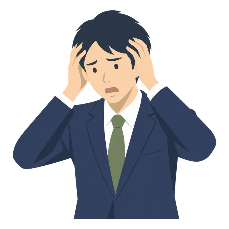 突然の転勤の辞令にショックを受けて、頭を抱えている男性会社員