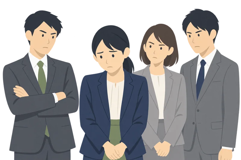 職場で同僚たちから冷たい視線を向けられ、居心地が悪そうにしている女性社員