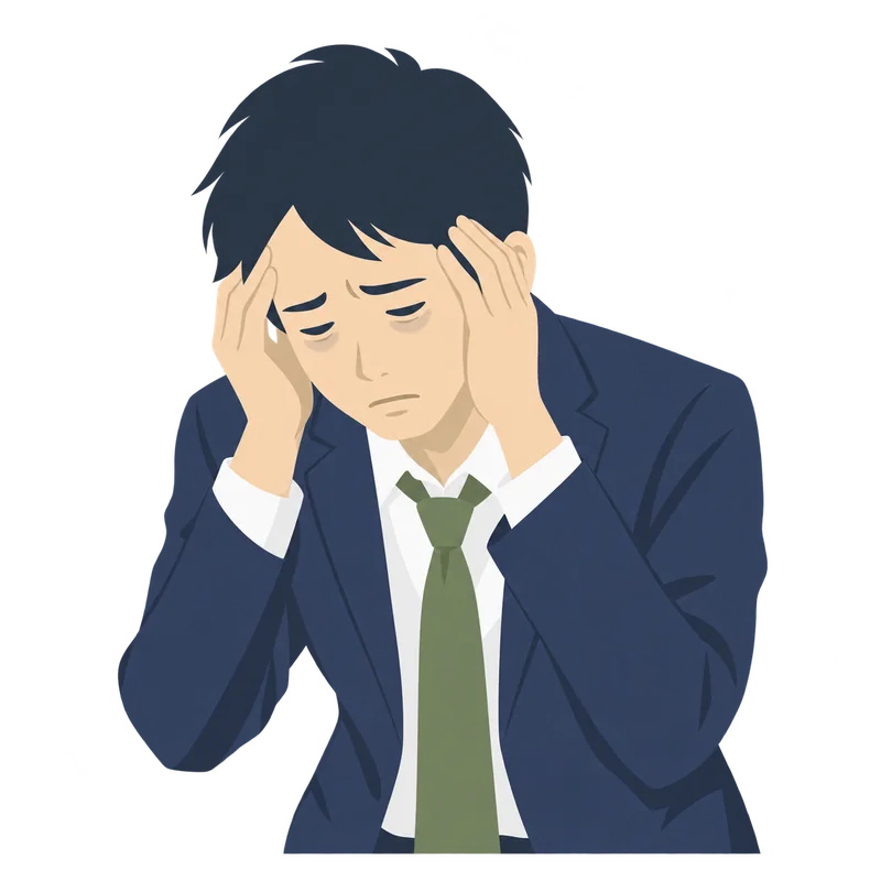 顔色が悪く、ぐったりと頭を抱えている男性会社員