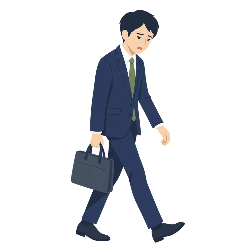 かばんを持って歩きながら、ため息をついている男性会社員